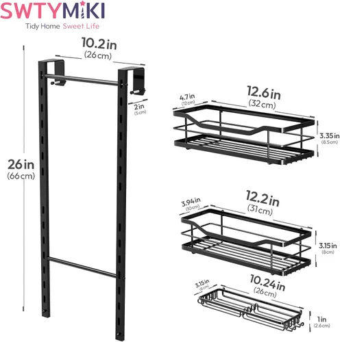 Miniatura 7 de SWTYMIKI Organizador de ducha ajustable de 3 niveles para colgar con soporte para jabón, estante de baño de acero inoxidable sin taladrar