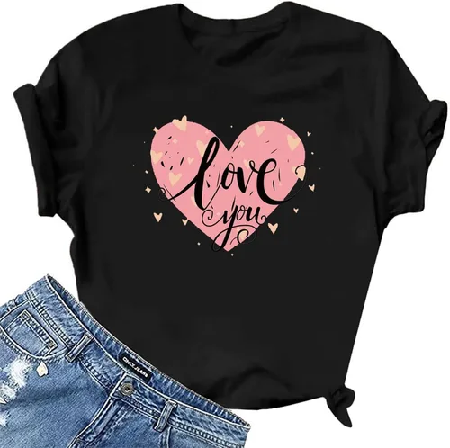 Miniatura 60 de Camisetas de manga corta con estampado de corazón para mujer, camisetas de ajuste regular, linda y divertida, ropa de regalo 2023
