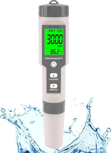 Miniatura 7 de Probador de sal de piscina – Medidor de salinidad multifuncional 5 en 1, PH, TDS, EC y temperatura, kit de prueba de salinidad de piscina, probador