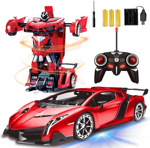 Miniatura 9 de Coche de control remoto - Juguetes de robot transformables para niños adolescentes, coche RC recargable con luces, coche RC 2.4Ghz 1:18 recargable