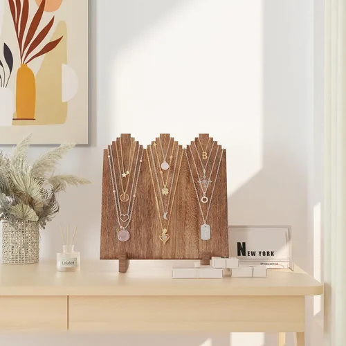 Miniatura 4 de Lolalet Expositores de collares de madera para vender, múltiples soportes independientes de collares y exhibidores para vendedores, soportes