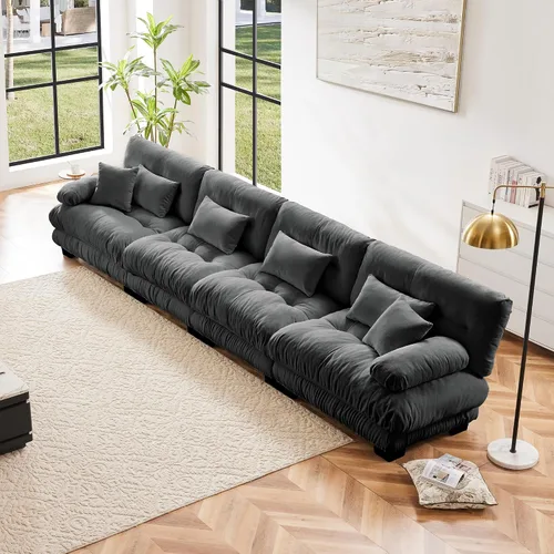 Miniatura 19 de Otomana beige para sofá modular modular, sofá individual, asiento otomano para sofá modular convertible, sofás de terciopelo para sala de estar