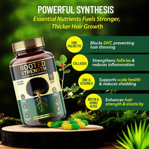 Miniatura 2 de Vitaminas para el crecimiento del cabello con fuerza raíz: vitaminas para el cabello para mujeres y hombres negros con bloqueador DHT y colágeno