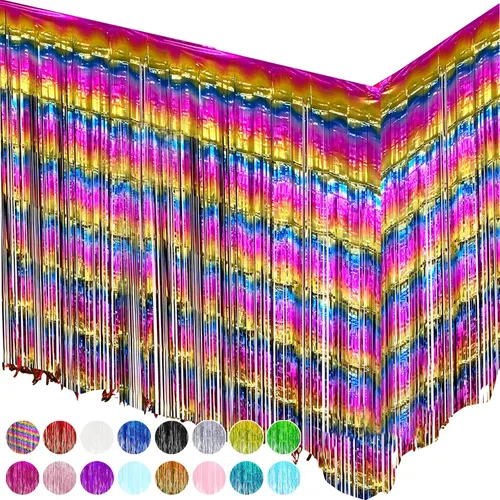 Miniatura 15 de allgala Paquete de 2 faldas de mesa de oropel rosa de 29 x 108 pulgadas con flecos metálicos para fiestas, eventos, desfiles, flotadores, decoración