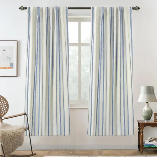 Miniatura 23 de DriftAway - Cortinas de Lino Mezcla de Granja 100% Opacas de 84 Pulgadas de Largo para Dormitorio, Cortinas Verticales Rayadas Impresas de Lino