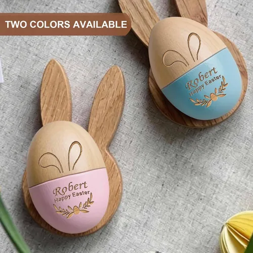 Miniatura 6 de Huevo de Pascua personalizado con nombre grabado, huevo de madera de Pascua personalizado 2026 grabado con texto gratis para niño y niña Azul y rosa