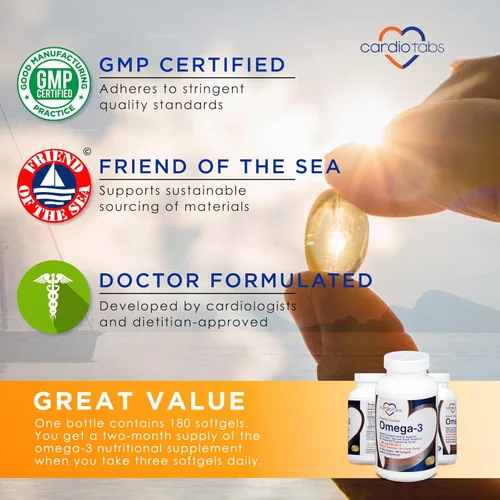 Miniatura 4 de Suplementos de aceite de pescado con recubrimiento entérico omega-3, forma de triglicéridos, 1100 mg de ácidos grasos omega-3 totales, sin lácteos