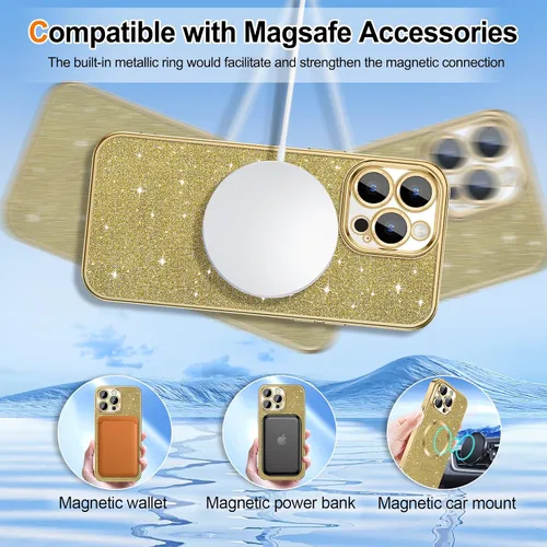 Miniatura 5 de Hython Funda para iPhone 15 Pro Max con purpurina, fundas magnéticas transparentes para teléfono con protector de lente de cámara