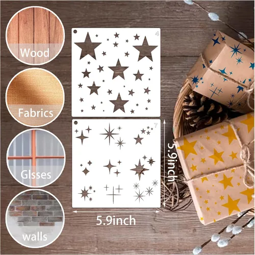 Miniatura 6 de 12 plantillas de estrellas brillantes con fondo de estrellas, plantillas de manualidades, plantillas de medios mixtos para pintar en manualidades
