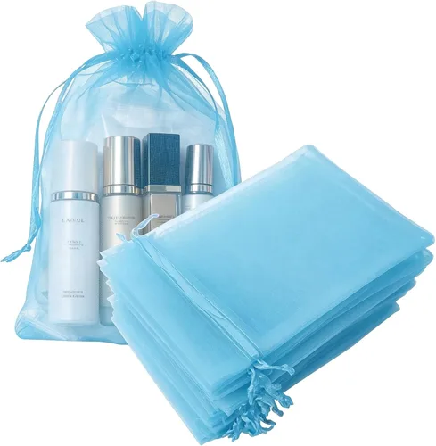 Miniatura 11 de Juego de 50 bolsas de organza de regalo con cordón azul aguamarina de 4 x 6 pulgadas para baby shower, Navidad, boda, recuerdos de fiesta, despedida