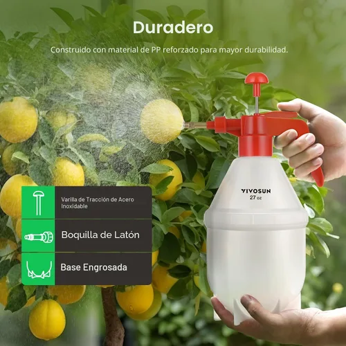 Miniatura 6 de VIVOSUN Pulverizador de bomba de 27 onzas, botella rociadora de agua de mano para jardín con boquilla de latón ajustable, para rociar plantas, Rojo