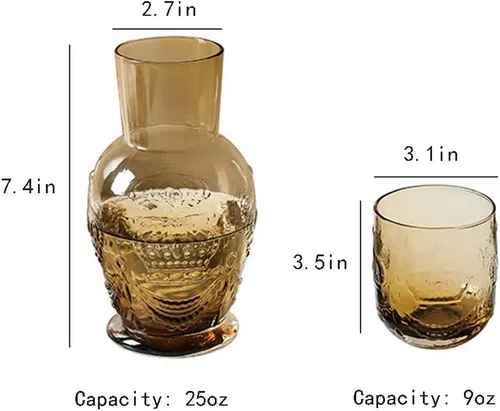 Miniatura 2 de Retro Crown Relief - Jarra de agua de noche de cristal transparente con vaso, jarra y taza de noche