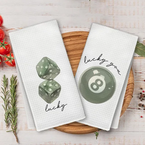 Miniatura 4 de Toallas de cocina de moda verde salvia, Funky Retro Lucky Dice 8 bolas de mano, toalla de cocina verde salvia para decoración de cocina y baño