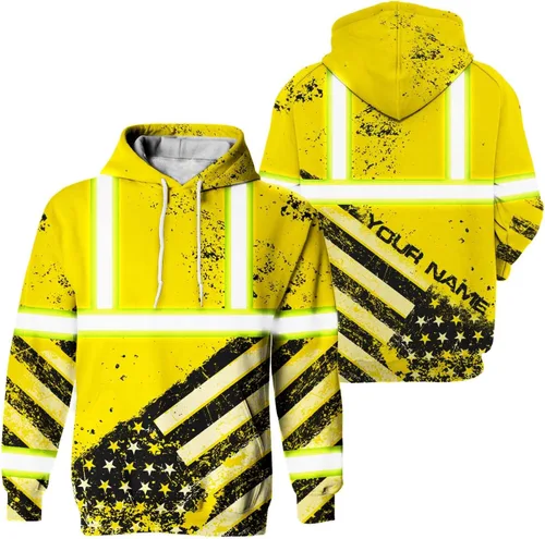 Miniatura 13 de Sudadera con capucha de alta visibilidad con la bandera de Estados Unidos para hombre, sudadera con capucha reflectante de seguridad