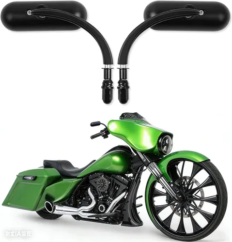 DREAMIZER Espejos Retrovisores Laterales Universales Ovalados para Motocicleta, Color Negro, Compatibles con Harley Street Bike Scooter Chopper