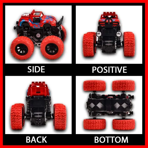 Miniatura 10 de Monster Trucks para niños, paquete de 4 vehículos de tracción para niños pequeños, rotación de 360°, 4 ruedas, autos de fricción duraderos, juguetes