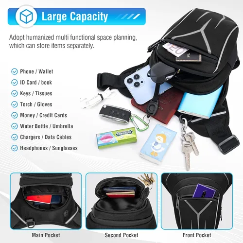 Miniatura 4 de HUANLANG Bolsa de pierna para hombres y mujeres, bolsa táctica para muslos con correa para la pierna, impermeable, riñonera para motocicleta al aire