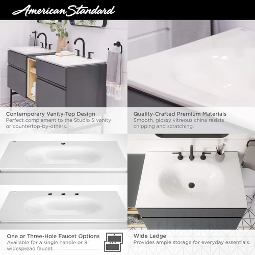 Miniatura 3 de American Standard 1297008.020 Studio S 24 - Fregadero de tocador - Centro de 8 pulgadas, color blanco
