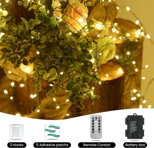 Miniatura 2 de Dailyart - Cadena de luces LED de 6 pies con 120 microestrellas, funciona con pilas, impermeable, alambre de cobre verde oscuro, para guirnalda