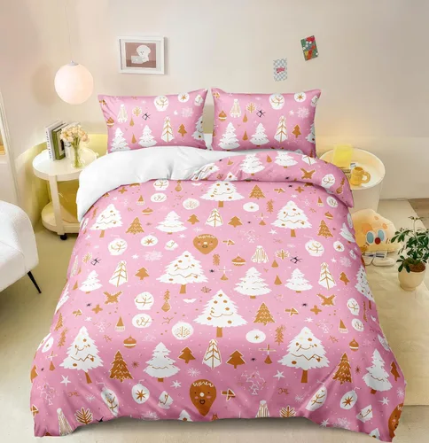 Miniatura 40 de Herside Juego de funda de edredón de Navidad, tamaño Queen, colorido patrón navideño impreso, bonita decoración navideña, microfibra suave, funda