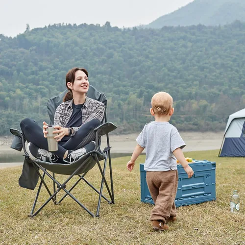 Miniatura 5 de EVER ADVANCED Silla plegable de camping con respaldo alto acolchado, paquete de 2 sillas de césped portátiles de gran tamaño, ligeras, resistentes