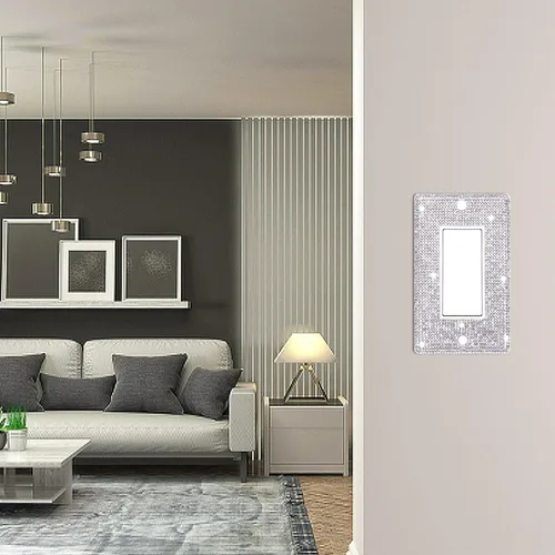 Miniatura 4 de Dengduoduo Placas de pared, cubierta decorativa para interruptor de luz, cubiertas decorativas de tomacorrientes, diamantes de imitación plateados