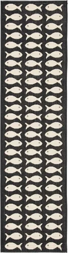 Miniatura 2 de SAFAVIEH Alfombra lavable para exteriores, colección Patio de 2.3 x 6.7 pies, color negro y beige, no desprende pelusa y fácil limpieza, ideal