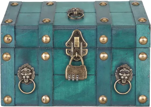Cofre del tesoro de madera, 7.1 x 6.7 x 9.4 pulgadas, caja de almacenamiento de tesoros vintage hecha a mano con cerradura, baúl decorativo de