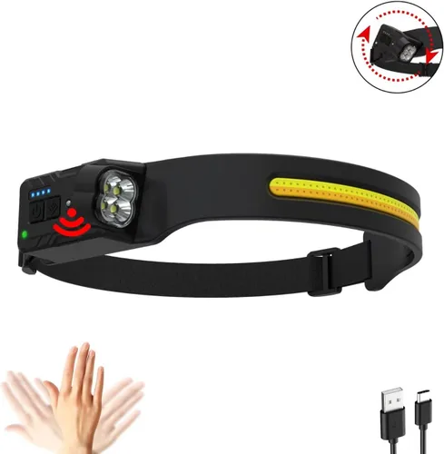 Miniatura 4 de Linterna frontal recargable: faro LED con un haz ancho de 230° y cabezal de lámpara giratorio de 315° con 7 modos de iluminación con un sensor
