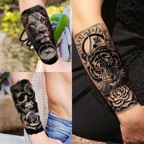 Miniatura 3 de COKTAK 68 hojas de tatuajes temporales grandes para manga de medio brazo para hombres y mujeres, tatuajes temporales falsos de Halloween de tribu