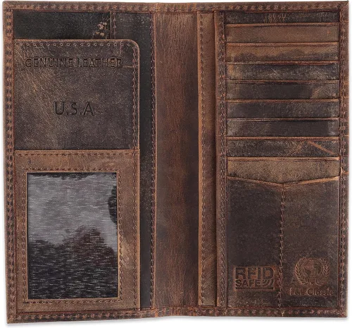 Miniatura 4 de F&L CLASSIC Billetera de piel auténtica con aspecto vintage RFID para hombre, cuero, Classic