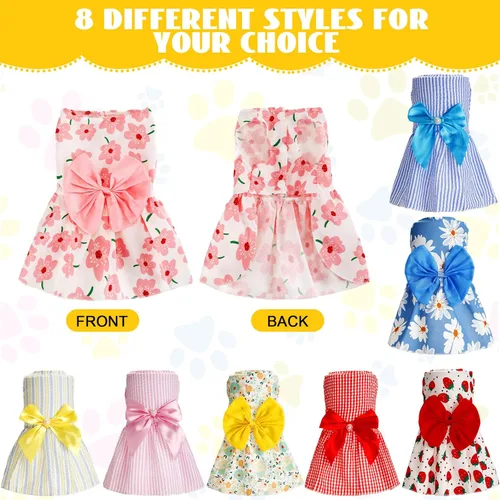 Miniatura 3 de Sanwuta 8 piezas de vestidos de perro para perros pequeños, ropa de cachorro, traje de perro para niña, lindo lazo, falda para mascotas, ropa