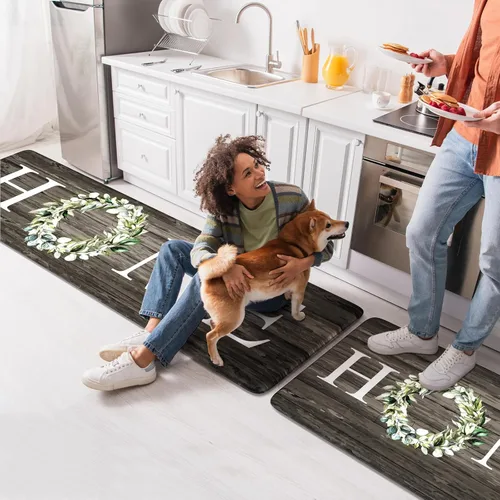 Miniatura 8 de KIMODE Alfombra Antifatiga para Cocina 2 Piezas, Alfombras de Cocina Impermeables y Antideslizantes, Alfombra de Cocina de Estilo Rústico para Piso