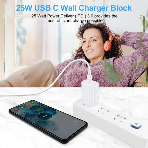 Miniatura 4 de 25W Samsung Bloque de carga rápida Android Cargador de teléfono USB C Adaptador de enchufe de pared para Samsung Galaxy A17 A16 5G/S26 Ultra/Z Blanco