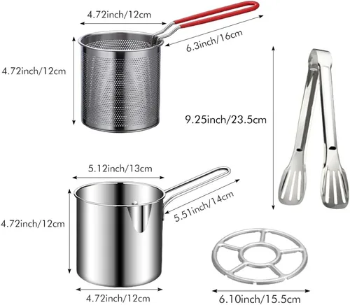 Miniatura 2 de Olla de acero inoxidable 304 con canasta, freidora con tapa de estufa con mango de fácil agarre, olla multifuncional de gran capacidad para freír