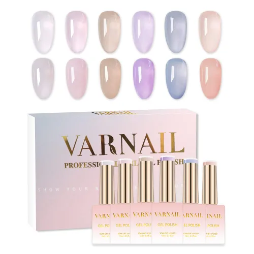 Miniatura 8 de VARNAIL Rainbow Candy Jelly - Kit de esmalte de uñas de gel de 6 colores y capa base de regalo, kit de esmalte de gel transparente arcoíris