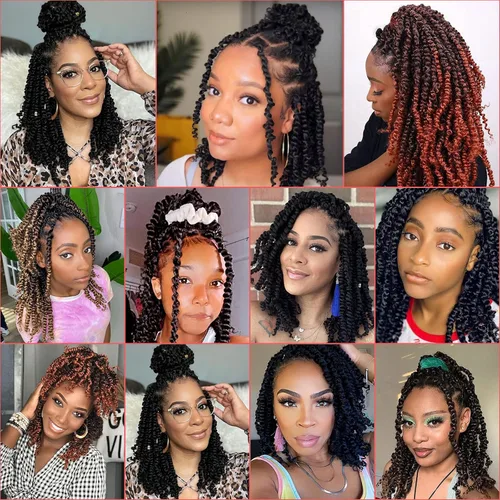 Miniatura 7 de Leeven 8 paquetes de 8 pulgadas, extensiones de cabello trenzado de ganchillo pretrenzado con rizos en los extremos, color negro natural
