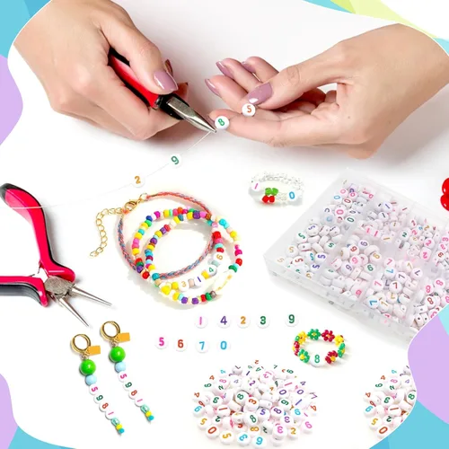 Miniatura 4 de TOAOB - 500 cuentas acrílicas de números para hacer joyas, de 0.16 x 0.27 pulgadas, redondas, coloridas, de 0 a 9 letras para pulseras y collares