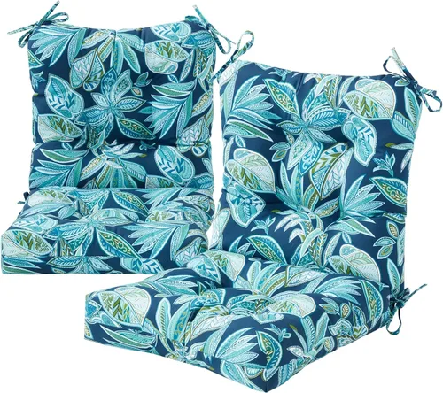 Miniatura 75 de Cojines para silla de exterior con bisagras, diseño de una sola pieza, cojín reversible para asiento y respaldo de patio con lazos, tela