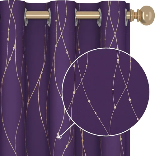Miniatura 36 de Deconovo - Cortinas opacas con diseño dorado estampado y ojales, negro, de 42 pulgadas de ancho x 45 pulgadas de largo