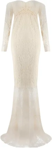Miniatura 3 de Vestido de maternidad de encaje de manga larga con cuello en V y hombros descubiertos para mujer, vestido de fotografía para baby shower, sesión