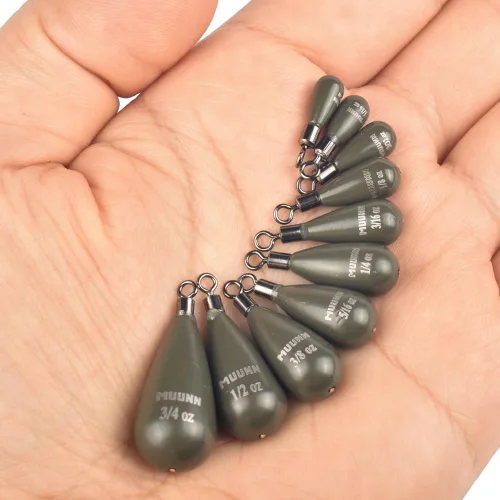 Miniatura 5 de Paquete de 10 pesos de aparejo sin tungsteno, plomos de pesca de lágrima con ojo redondo para pesca de lubina fina
