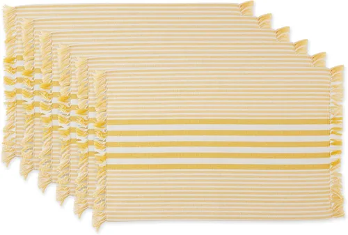 DII Colección de mesa de cocina con rayas múltiples, juego de manteles individuales, 13x19, amarillo profundo, 6 piezas