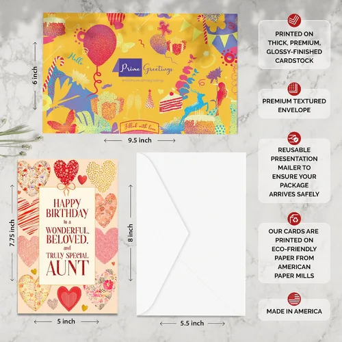 Miniatura 3 de Prime Greetings Tarjeta de cumpleaños para tía, hecha en Estados Unidos, tarjeta gruesa con sobre de primera calidad empaquetada en un correo