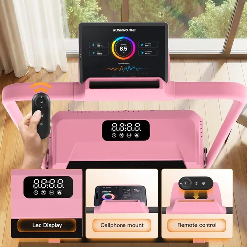 Miniatura 5 de ANCHEER Cinta de correr con inclinación del 12%/15% de 3.5HP, máquina plegable para debajo del escritorio con barra de mano, capacidad de 320-450lb