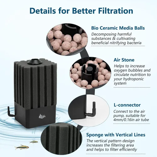 Miniatura 5 de AQQA Filtro de Acuario Filtro de Esponja para Tanque de Peces Filtros Sumergibles Silenciosos para Acuario Filtro de Espuma para Agua Dulce y Salada