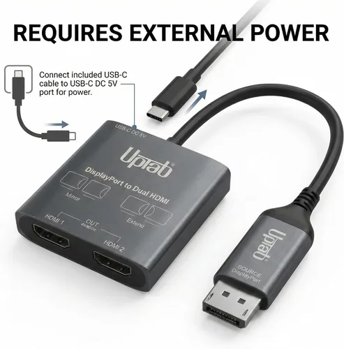 Miniatura 8 de uptab Adaptador DisplayPort a HDMI dual 4K 60Hz Multi Monitor Splitter, convertidor de monitores duales Pantalla extendida SST MST Hub, puerto