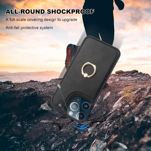 Miniatura 7 de ONETOP Funda tipo cartera para iPhone 13 Pro Max con soporte para tarjetas, anillo de rotación de 360°, función atril, bloqueo RFID, piel sintética