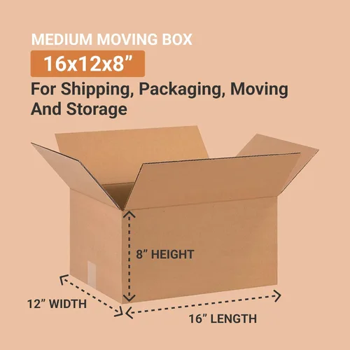 Miniatura 2 de BOX USA Cajas de envío medianas de 16 pulgadas de largo x 12 pulgadas de ancho x 8 pulgadas de alto, paquete de 25 cajas de cartón corrugado