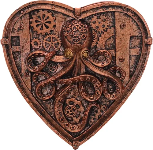Miniatura 2 de Top Brass Steampunk - Joyero con forma de corazón de pulpo pequeño, decoración gótica ecléctica inusual (cobre rústico)